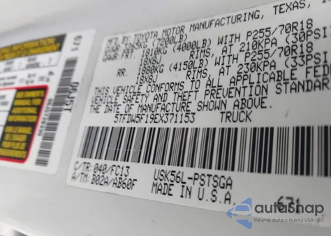 2014 Toyota Tundra Sr5 5.7L V8 z USA, uszkodzony, nr VIN 5TFDW5F19EX371153